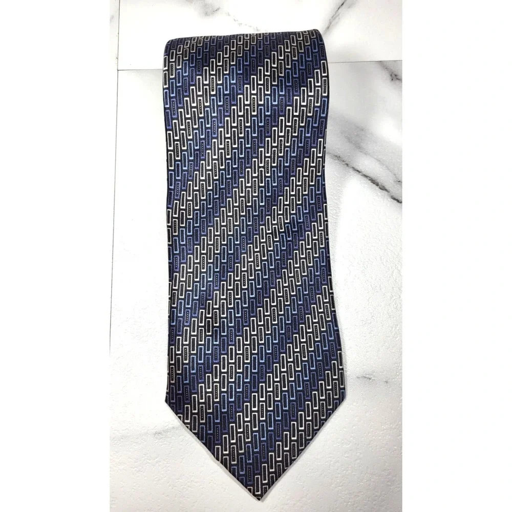 Kilburne & Finch Blue‎ Geometric Print Silk Pointed Tie